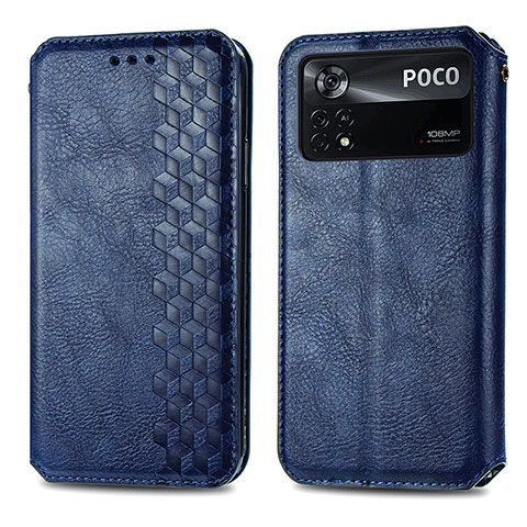 Custodia Portafoglio In Pelle Cover con Supporto S01D per Xiaomi Poco X4 Pro 5G Blu