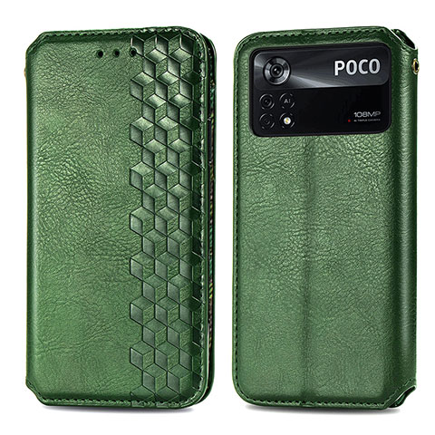 Custodia Portafoglio In Pelle Cover con Supporto S01D per Xiaomi Poco X4 Pro 5G Verde