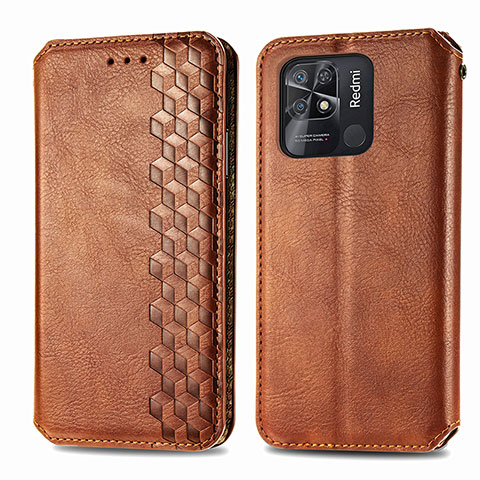 Custodia Portafoglio In Pelle Cover con Supporto S01D per Xiaomi Redmi 10 India Marrone