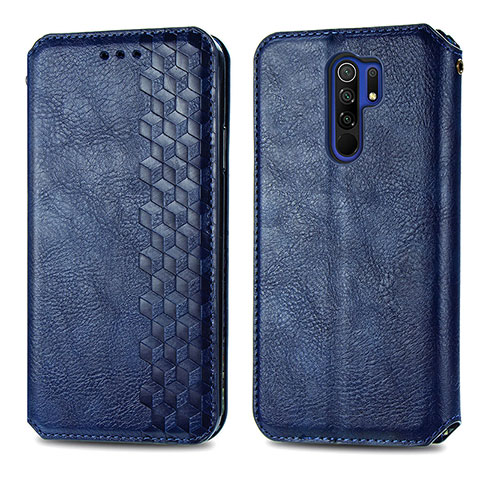 Custodia Portafoglio In Pelle Cover con Supporto S01D per Xiaomi Redmi 9 Prime India Blu