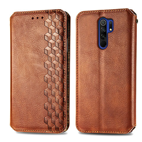 Custodia Portafoglio In Pelle Cover con Supporto S01D per Xiaomi Redmi 9 Prime India Marrone