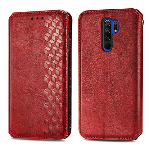 Custodia Portafoglio In Pelle Cover con Supporto S01D per Xiaomi Redmi 9 Prime India Rosso