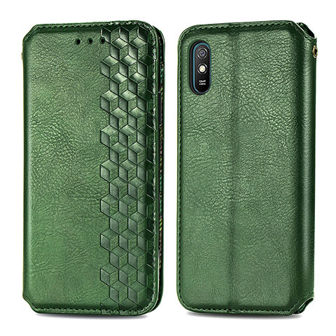 Custodia Portafoglio In Pelle Cover con Supporto S01D per Xiaomi Redmi 9A Verde