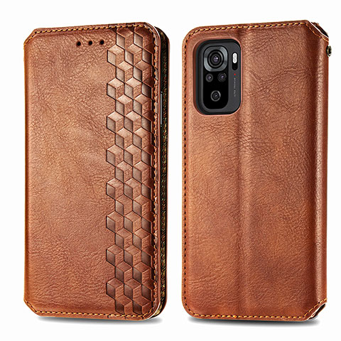 Custodia Portafoglio In Pelle Cover con Supporto S01D per Xiaomi Redmi Note 10 4G Marrone