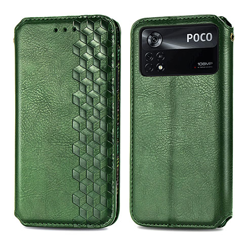 Custodia Portafoglio In Pelle Cover con Supporto S01D per Xiaomi Redmi Note 11E Pro 5G Verde