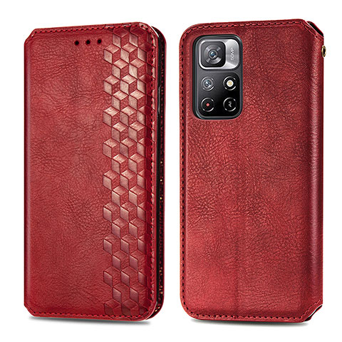 Custodia Portafoglio In Pelle Cover con Supporto S01D per Xiaomi Redmi Note 11T 5G Rosso