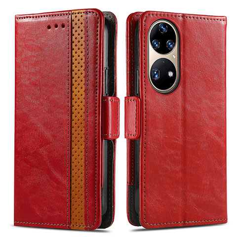 Custodia Portafoglio In Pelle Cover con Supporto S02D per Huawei P50 Pro Rosso