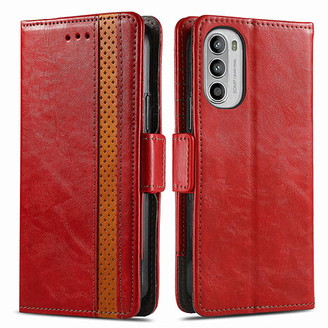 Custodia Portafoglio In Pelle Cover con Supporto S02D per Motorola Moto Edge (2022) 5G Rosso