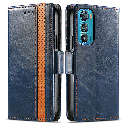 Custodia Portafoglio In Pelle Cover con Supporto S02D per Motorola Moto Edge 30 5G Blu