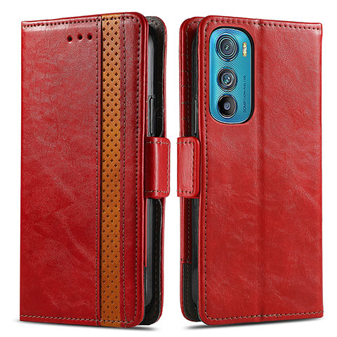 Custodia Portafoglio In Pelle Cover con Supporto S02D per Motorola Moto Edge 30 5G Rosso