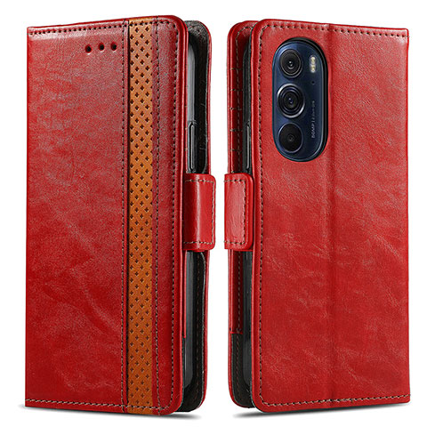 Custodia Portafoglio In Pelle Cover con Supporto S02D per Motorola Moto Edge 30 Pro 5G Rosso