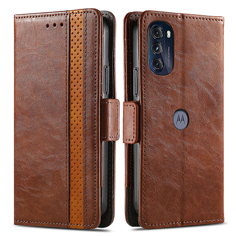 Custodia Portafoglio In Pelle Cover con Supporto S02D per Motorola Moto G 5G (2022) Marrone