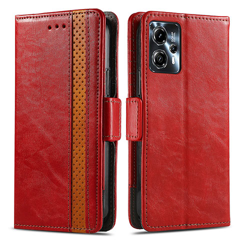 Custodia Portafoglio In Pelle Cover con Supporto S02D per Motorola Moto G13 Rosso