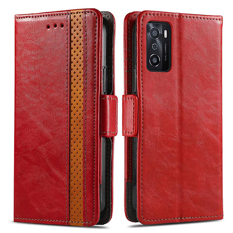 Custodia Portafoglio In Pelle Cover con Supporto S02D per Oppo A55S 5G Rosso