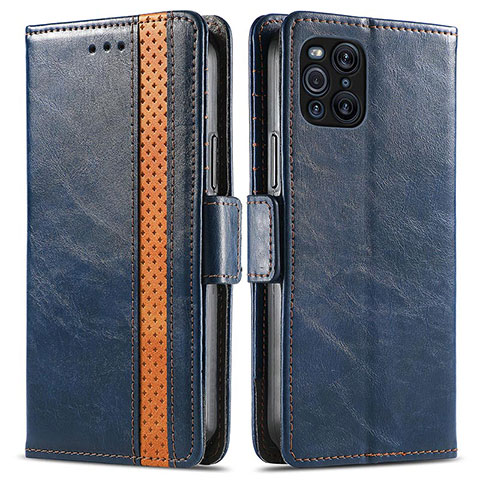 Custodia Portafoglio In Pelle Cover con Supporto S02D per Oppo Find X3 Pro 5G Blu