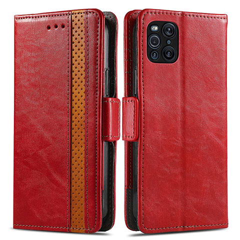 Custodia Portafoglio In Pelle Cover con Supporto S02D per Oppo Find X3 Pro 5G Rosso