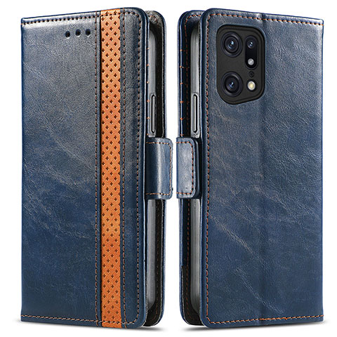 Custodia Portafoglio In Pelle Cover con Supporto S02D per Oppo Find X5 5G Blu