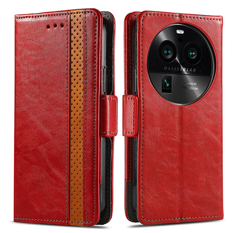 Custodia Portafoglio In Pelle Cover con Supporto S02D per Oppo Find X6 5G Rosso