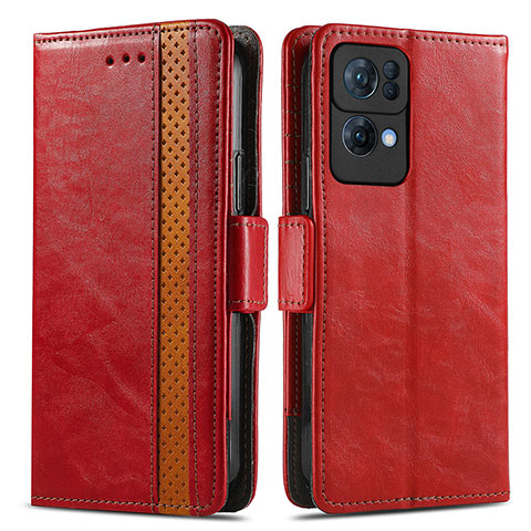 Custodia Portafoglio In Pelle Cover con Supporto S02D per Oppo Reno7 Pro 5G Rosso