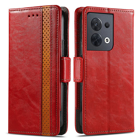 Custodia Portafoglio In Pelle Cover con Supporto S02D per Oppo Reno8 5G Rosso