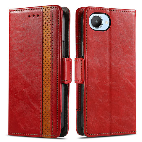 Custodia Portafoglio In Pelle Cover con Supporto S02D per Realme C30 Rosso