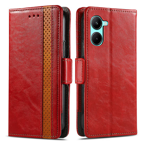 Custodia Portafoglio In Pelle Cover con Supporto S02D per Realme C33 (2023) Rosso