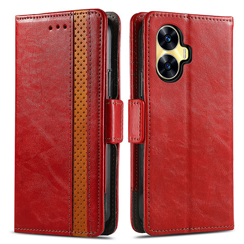 Custodia Portafoglio In Pelle Cover con Supporto S02D per Realme C55 Rosso