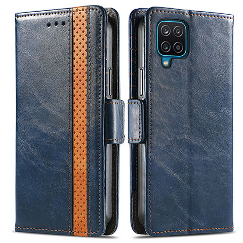 Custodia Portafoglio In Pelle Cover con Supporto S02D per Samsung Galaxy A12 Nacho Blu