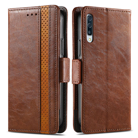 Custodia Portafoglio In Pelle Cover con Supporto S02D per Samsung Galaxy A30S Marrone