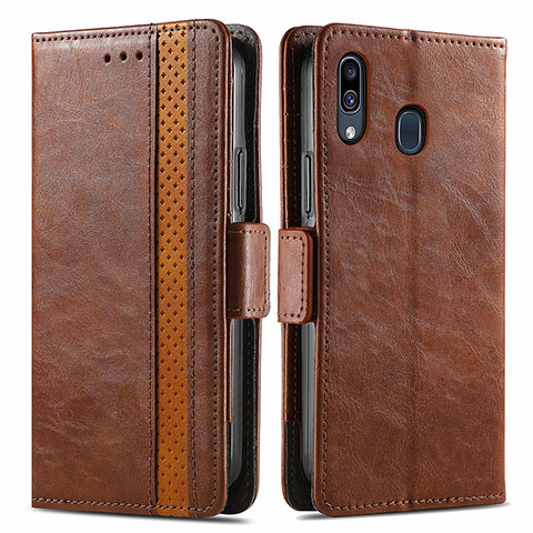 Custodia Portafoglio In Pelle Cover con Supporto S02D per Samsung Galaxy M10S Marrone