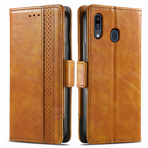 Custodia Portafoglio In Pelle Cover con Supporto S02D per Samsung Galaxy M10S Marrone Chiaro