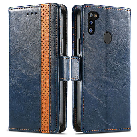 Custodia Portafoglio In Pelle Cover con Supporto S02D per Samsung Galaxy M30s Blu