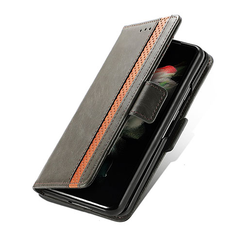 Custodia Portafoglio In Pelle Cover con Supporto S02D per Samsung Galaxy Z Fold3 5G Marrone Chiaro