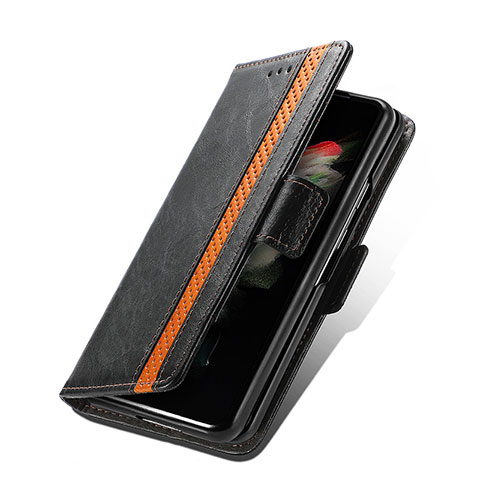 Custodia Portafoglio In Pelle Cover con Supporto S02D per Samsung Galaxy Z Fold3 5G Nero