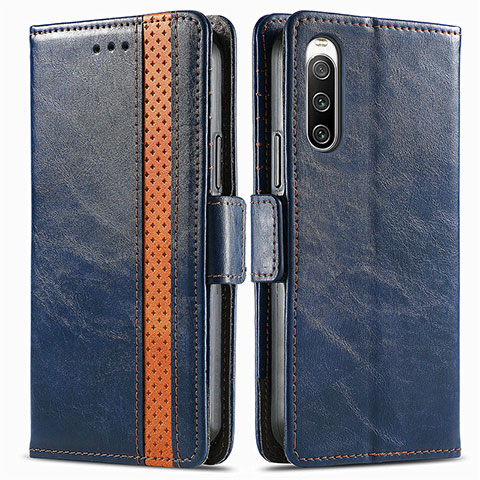 Custodia Portafoglio In Pelle Cover con Supporto S02D per Sony Xperia 10 V Blu