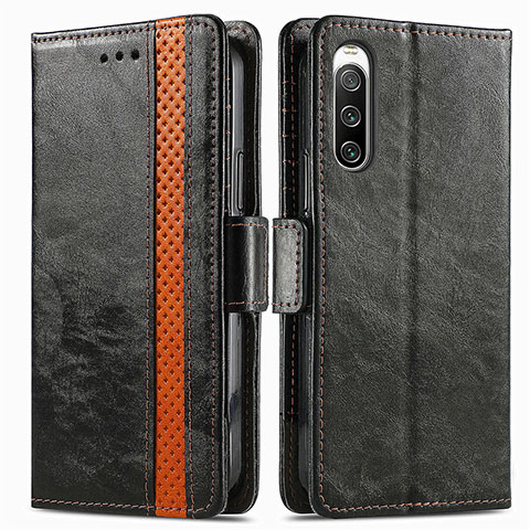 Custodia Portafoglio In Pelle Cover con Supporto S02D per Sony Xperia 10 V Nero