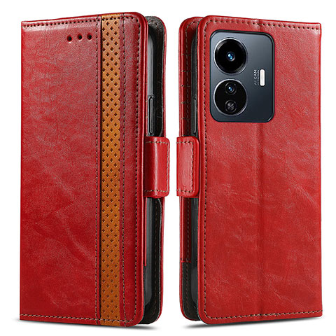 Custodia Portafoglio In Pelle Cover con Supporto S02D per Vivo iQOO Z6 Lite 5G Rosso