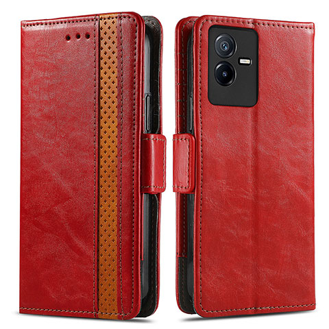 Custodia Portafoglio In Pelle Cover con Supporto S02D per Vivo Y73t Rosso