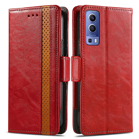 Custodia Portafoglio In Pelle Cover con Supporto S02D per Vivo Y75s 5G Rosso