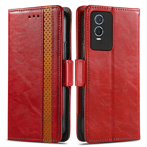 Custodia Portafoglio In Pelle Cover con Supporto S02D per Vivo Y76s 5G Rosso