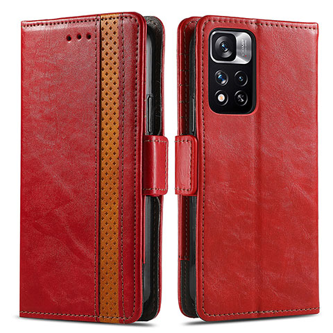 Custodia Portafoglio In Pelle Cover con Supporto S02D per Xiaomi Mi 11i 5G (2022) Rosso