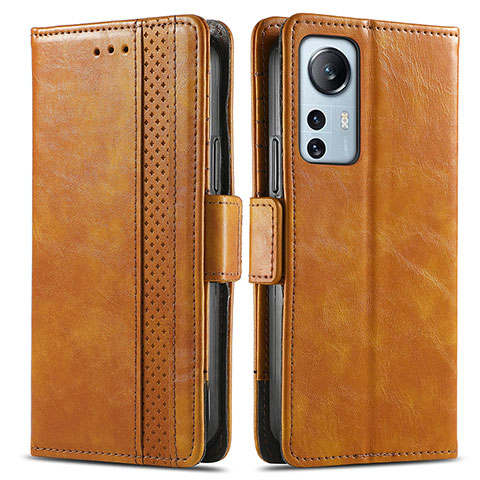 Custodia Portafoglio In Pelle Cover con Supporto S02D per Xiaomi Mi 12 Pro 5G Marrone Chiaro