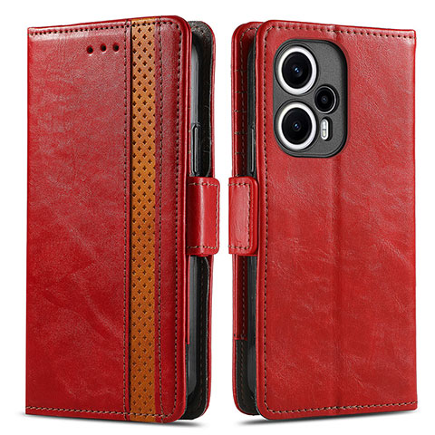 Custodia Portafoglio In Pelle Cover con Supporto S02D per Xiaomi Poco F5 5G Rosso