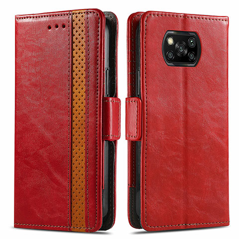 Custodia Portafoglio In Pelle Cover con Supporto S02D per Xiaomi Poco X3 Pro Rosso