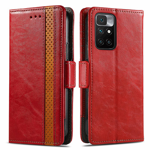 Custodia Portafoglio In Pelle Cover con Supporto S02D per Xiaomi Redmi 10 (2022) Rosso