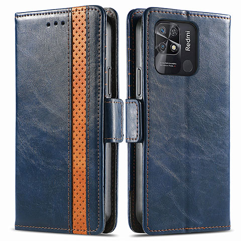 Custodia Portafoglio In Pelle Cover con Supporto S02D per Xiaomi Redmi 10 India Blu