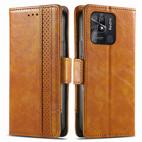 Custodia Portafoglio In Pelle Cover con Supporto S02D per Xiaomi Redmi 10 India Marrone Chiaro