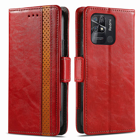 Custodia Portafoglio In Pelle Cover con Supporto S02D per Xiaomi Redmi 10 India Rosso