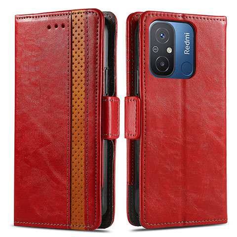 Custodia Portafoglio In Pelle Cover con Supporto S02D per Xiaomi Redmi 12C 4G Rosso