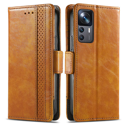 Custodia Portafoglio In Pelle Cover con Supporto S02D per Xiaomi Redmi K50 Ultra 5G Marrone Chiaro